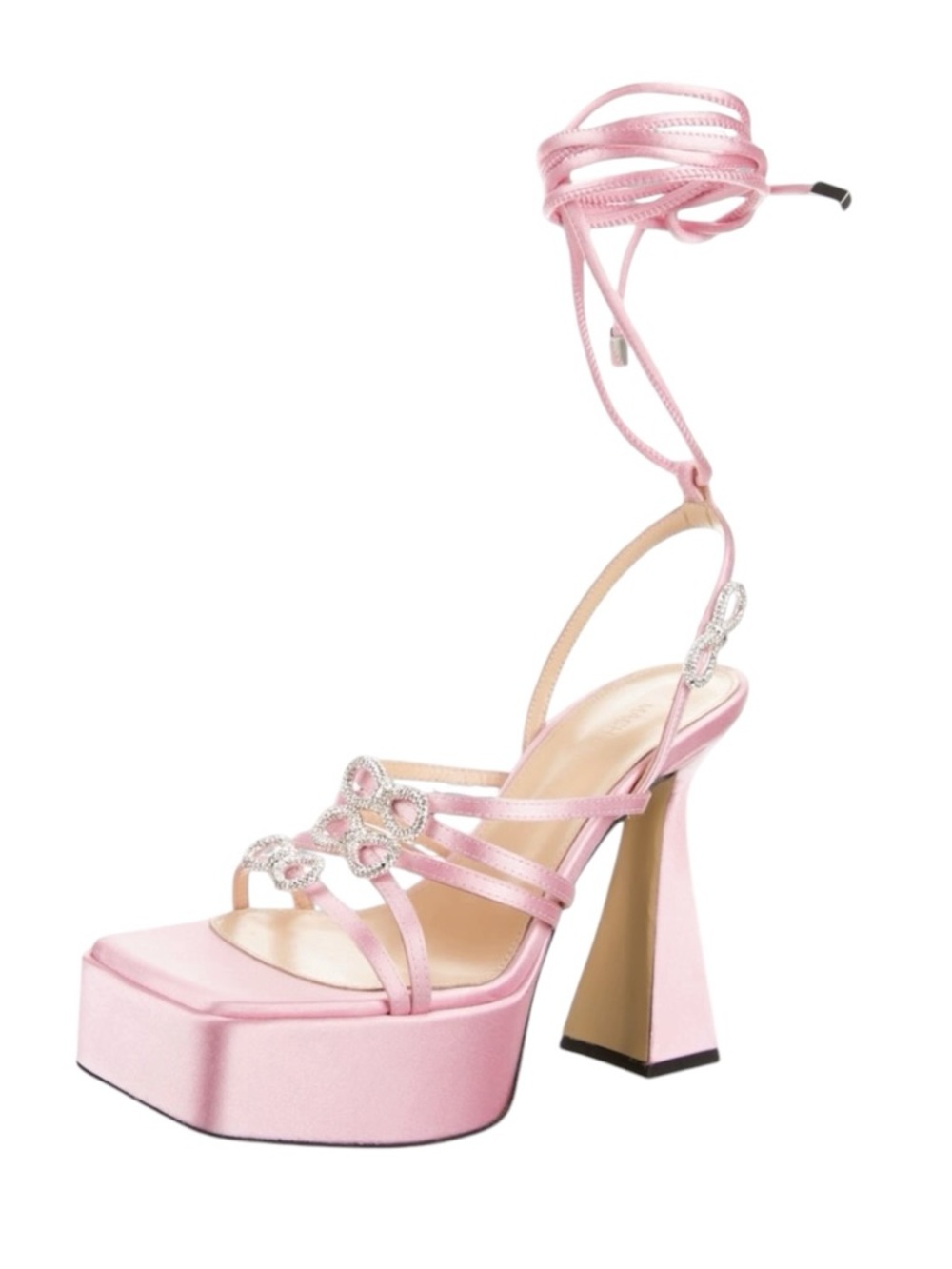 MACH & MACH Pink Satin Double Bow Crystal Embellished Platform Sandals NIB EU 37